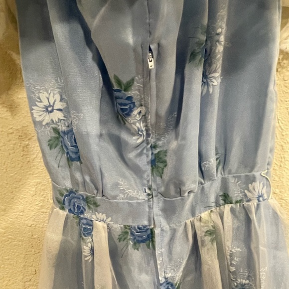 Vintage 70s blue floral prairie cottage core gown dress - Picture 8 of 13
